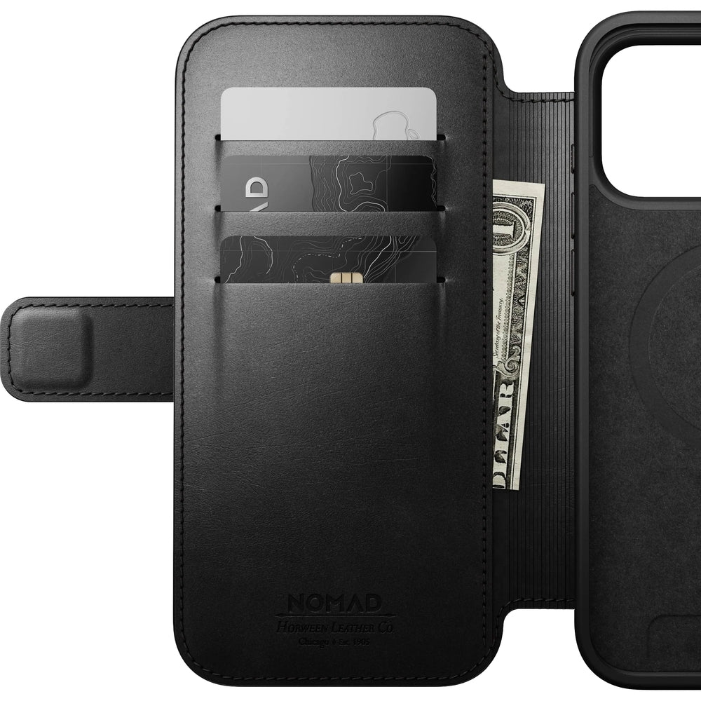 Handyhülle mit Klappe für iPhone 17 Pro Max, Nomad Modern Leather Folio Horween Series mit MagSafe, Schwarz