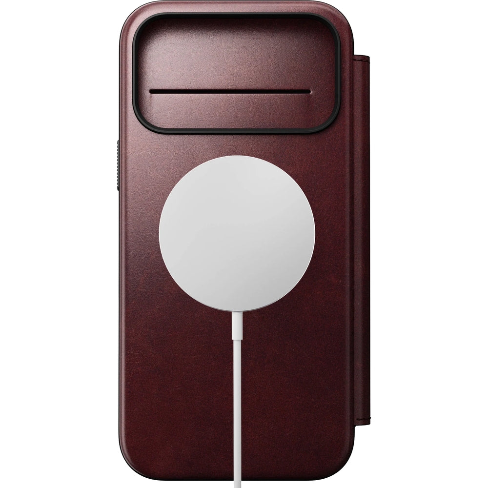 Handyhülle mit Klappe für iPhone 17 Pro Max, Nomad Modern Leather Folio Horween Series mit MagSafe, Kastanienbraun