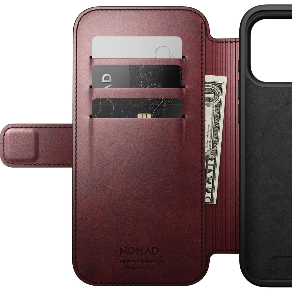 Handyhülle mit Klappe für iPhone 17 Pro Max, Nomad Modern Leather Folio Horween Series mit MagSafe, Kastanienbraun