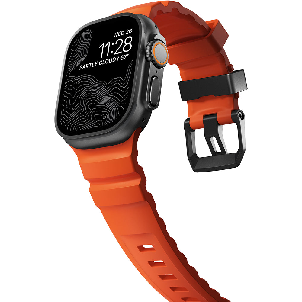 Armband für Apple Watch 49/46/45/44 mm, Nomad Rocky Point Band, Orange-Schwarz
