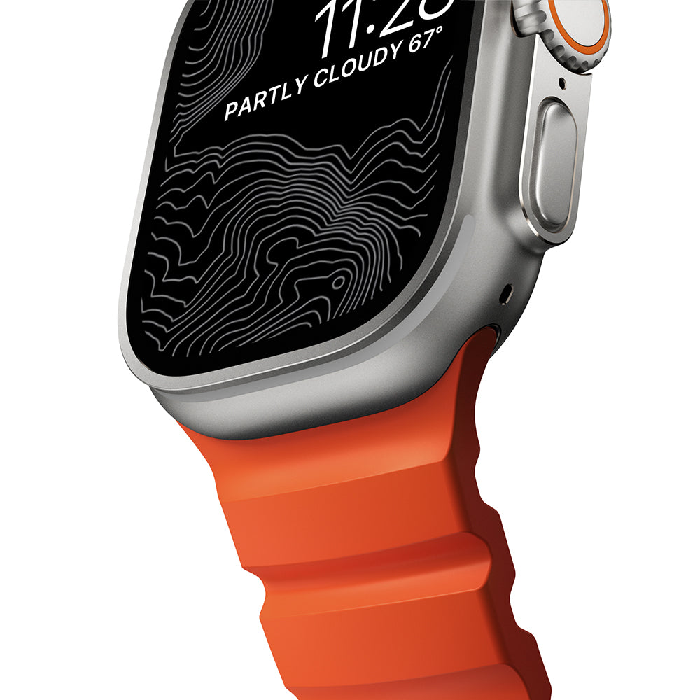 Armband für Apple Watch 49/46/45/44 mm, Nomad Rocky Point Band, Orange-Silbern