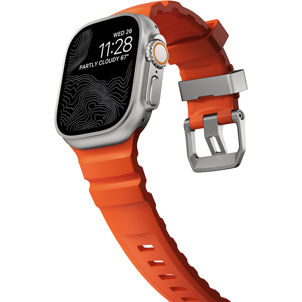 Armband für Apple Watch 49/46/45/44 mm, Nomad Rocky Point Band, Orange-Silbern