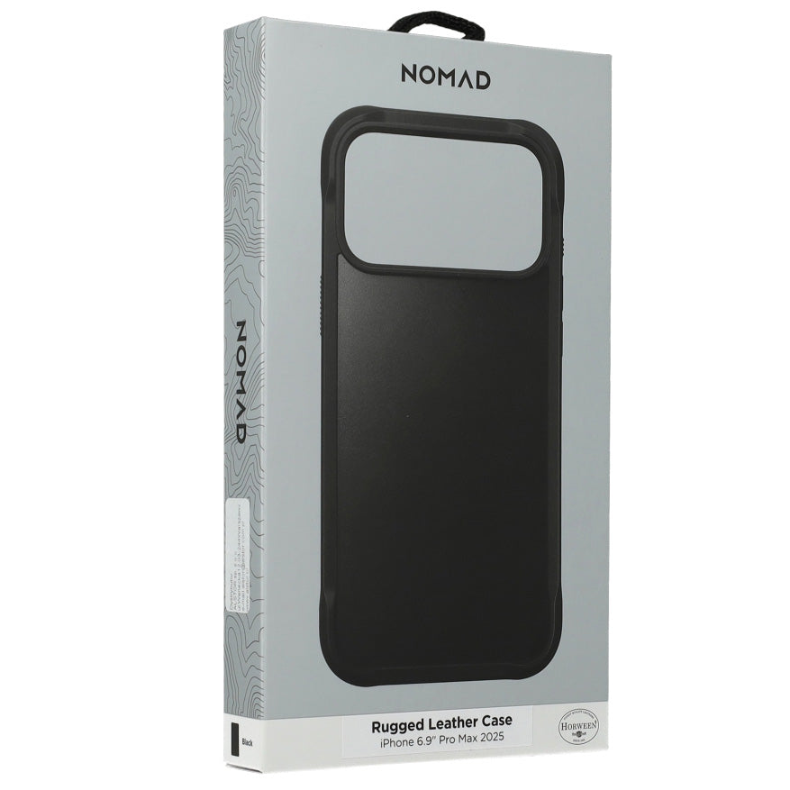 Handyhülle für iPhone 17 Pro Max, Nomad Rugged Leather für MagSafe, Schwarz