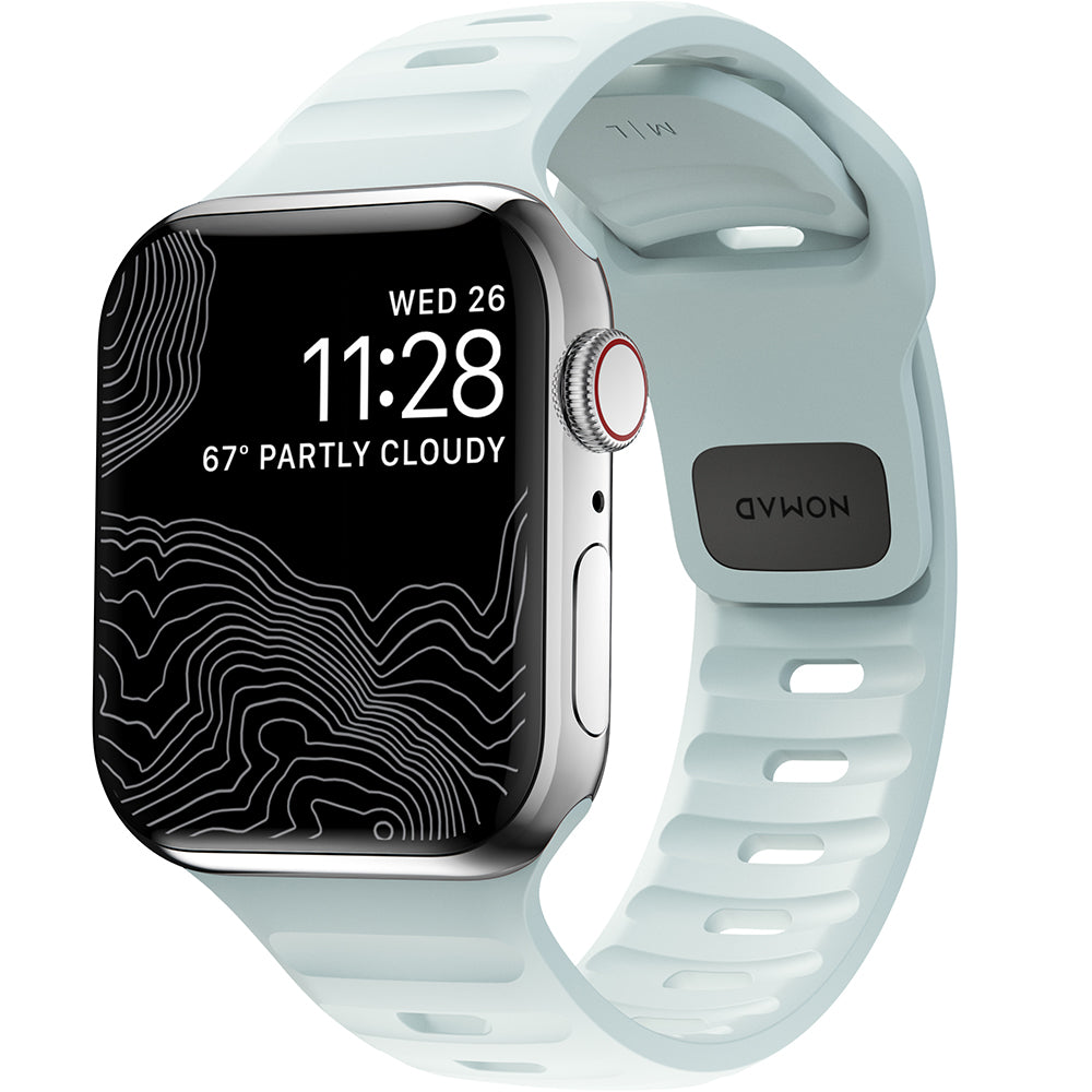 Armband für Apple Watch 49/46/45/44 mm, Nomad Sport Strap, Weiß, leuchtet im Dunkeln Blau