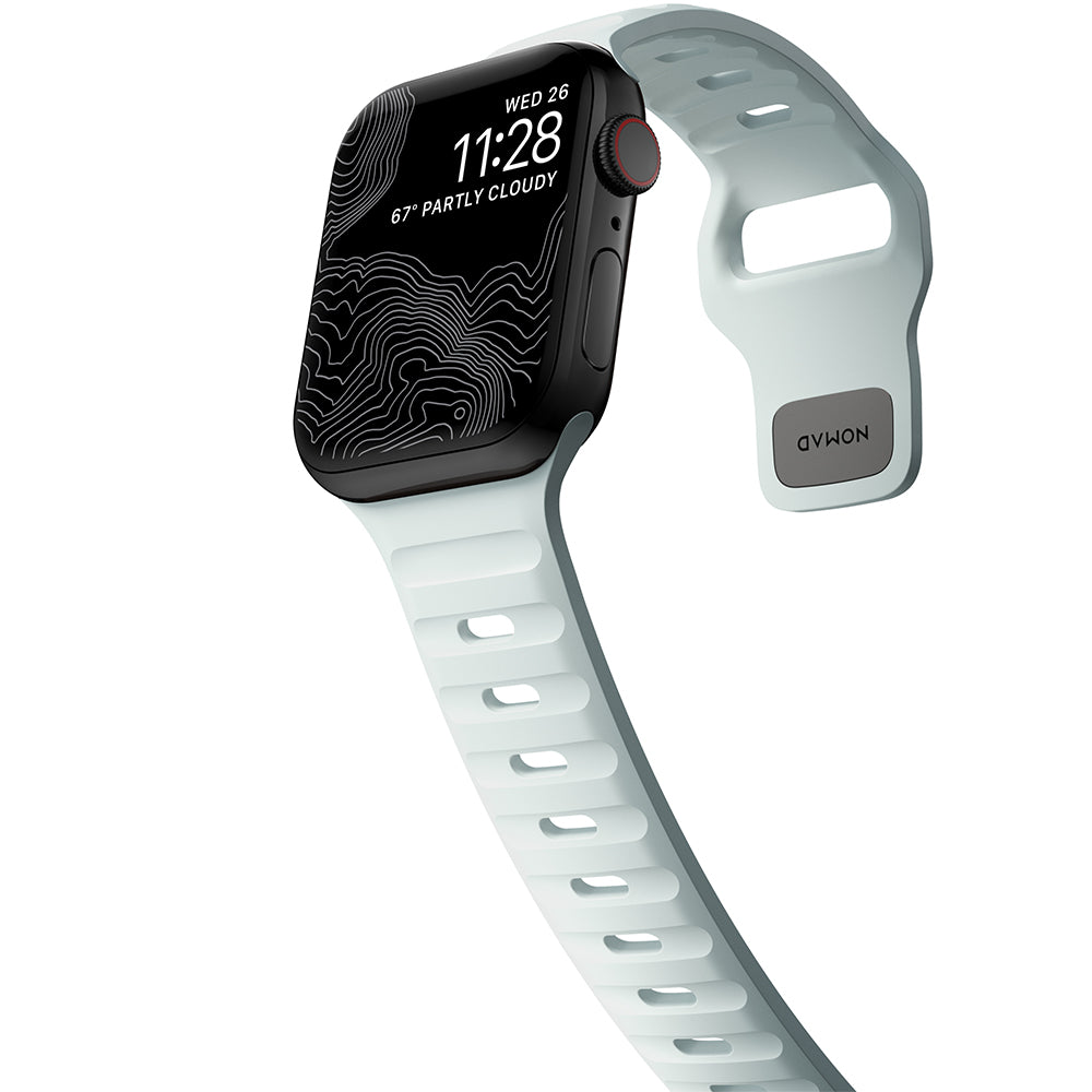 Armband für Apple Watch 49/46/45/44 mm, Nomad Sport Strap, Weiß, leuchtet im Dunkeln Blau