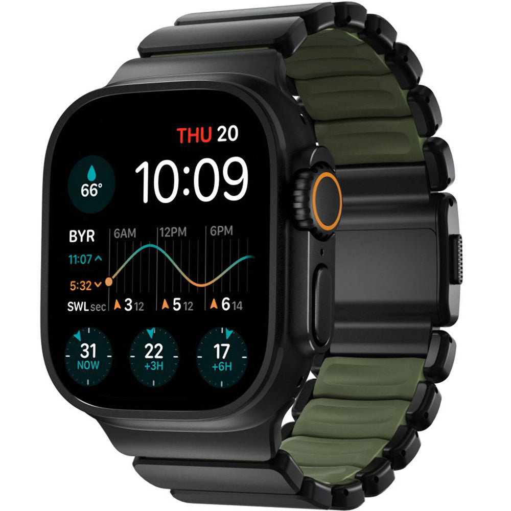 Armband für Apple Watch 49/46/45/44 mm, Nomad Stratos Band, Schwarz-Dunkelgrün Titan