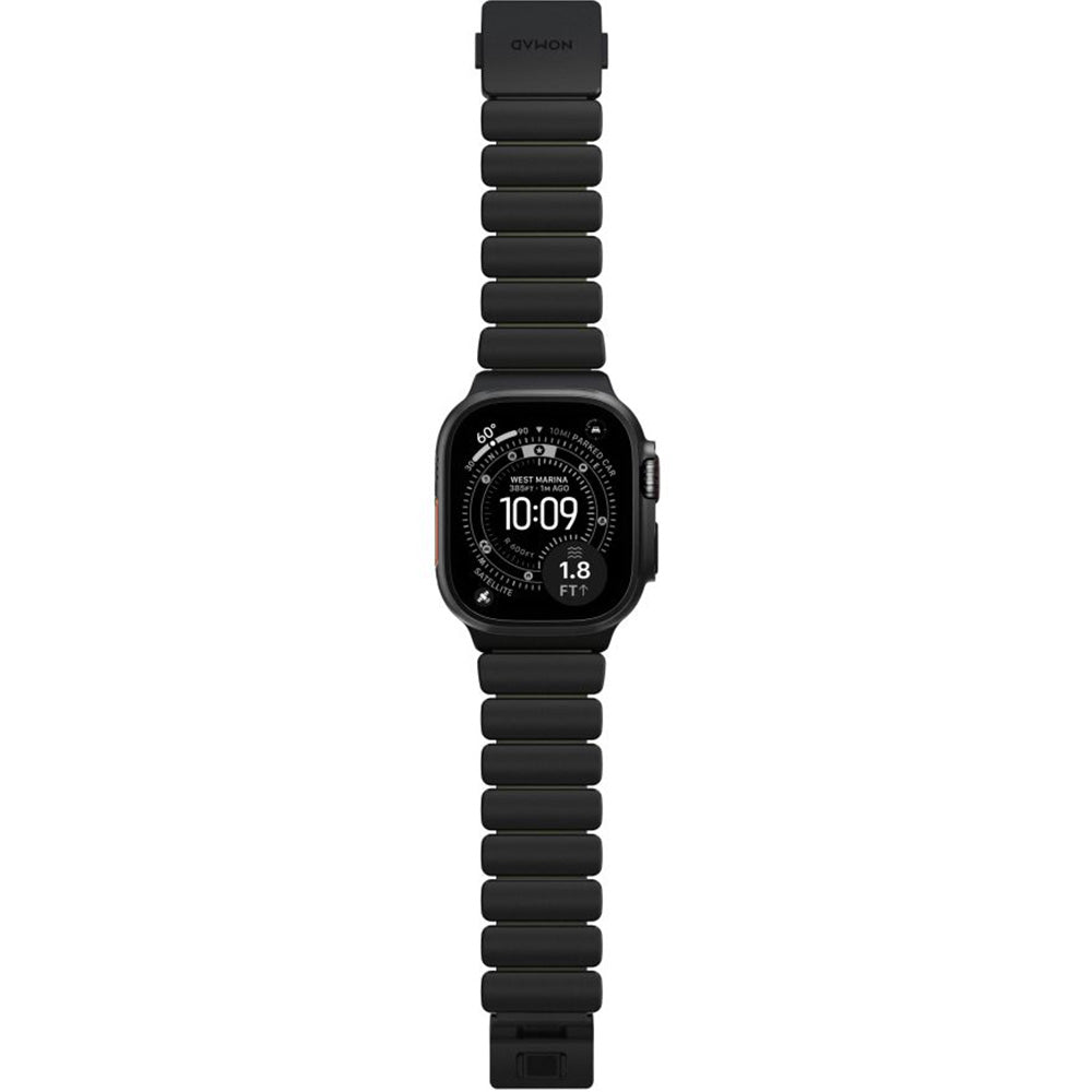Armband für Apple Watch 49/46/45/44 mm, Nomad Stratos Band, Schwarz-Dunkelgrün Titan
