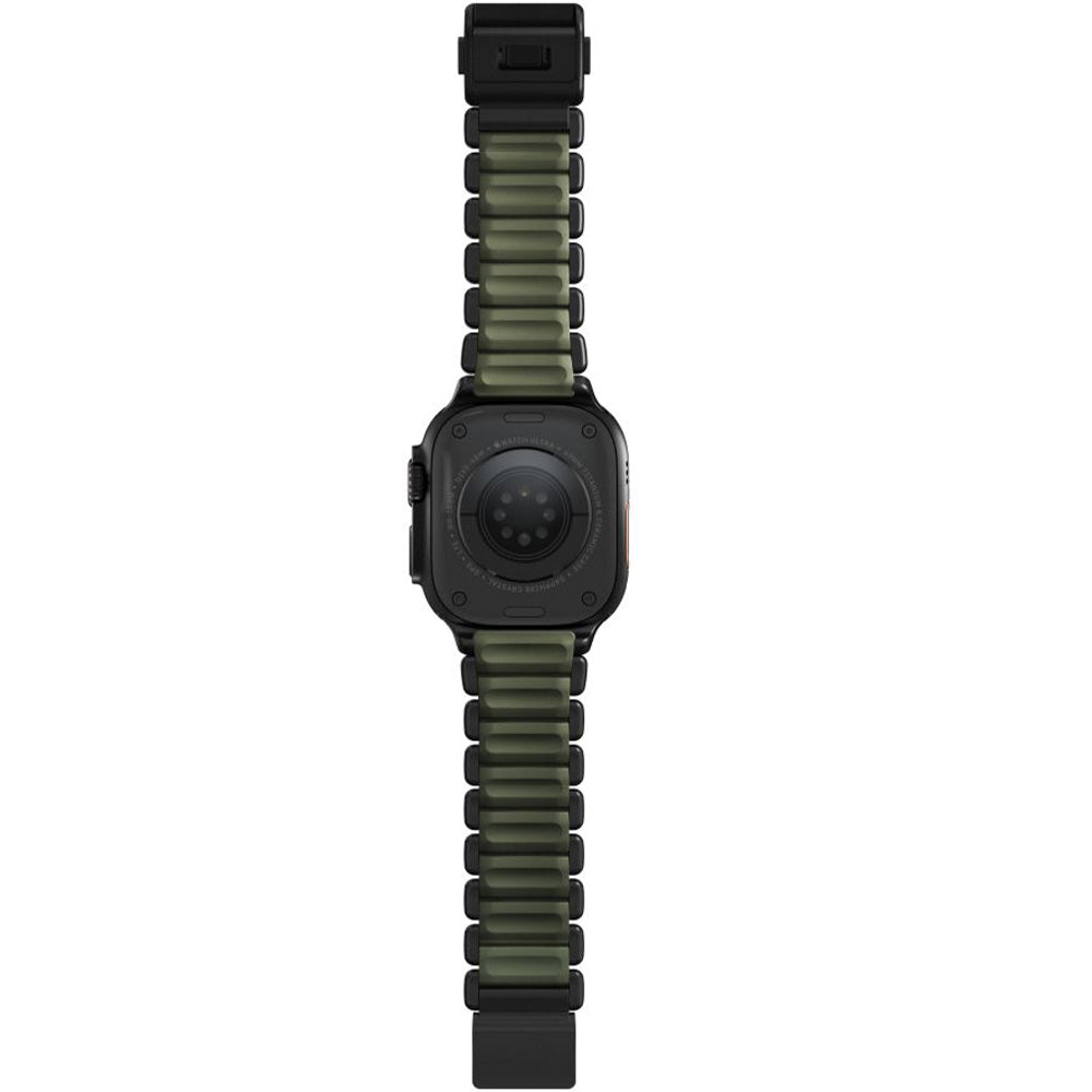 Armband für Apple Watch 49/46/45/44 mm, Nomad Stratos Band, Schwarz-Dunkelgrün Titan