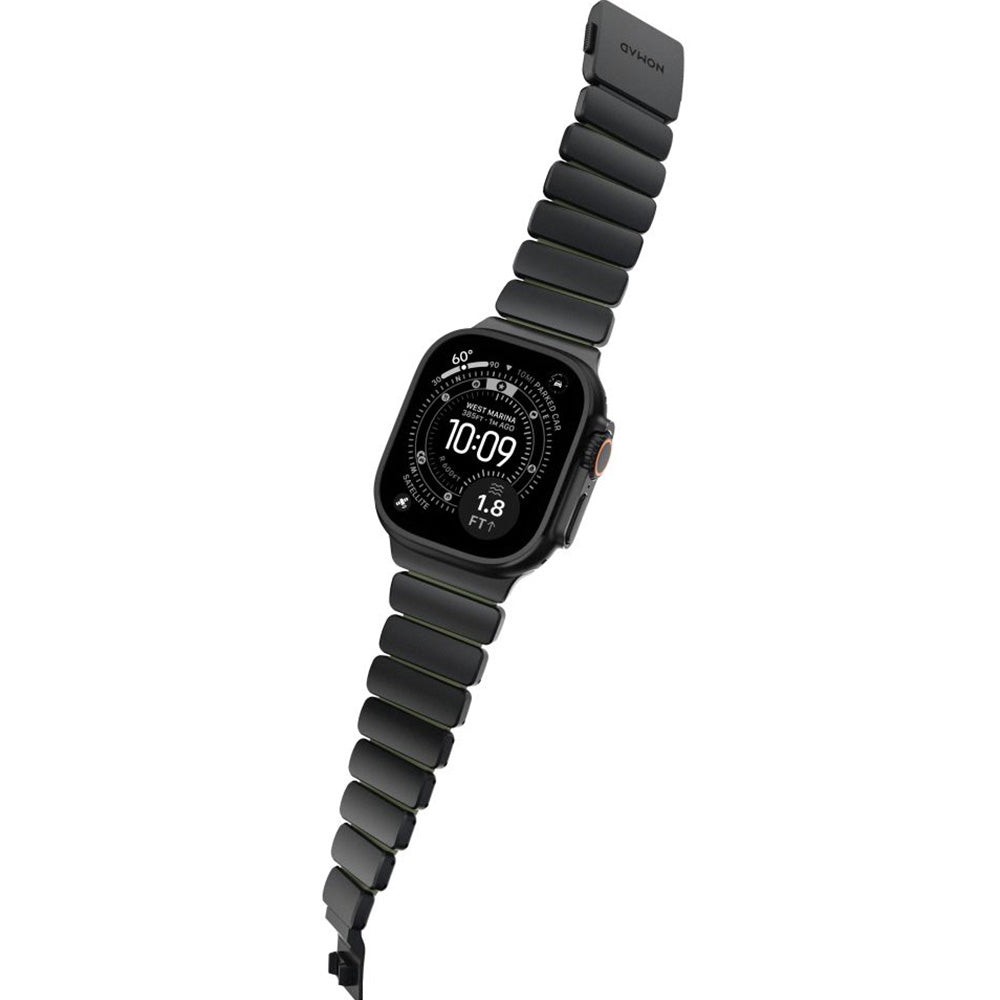 Armband für Apple Watch 49/46/45/44 mm, Nomad Stratos Band, Schwarz-Dunkelgrün Titan
