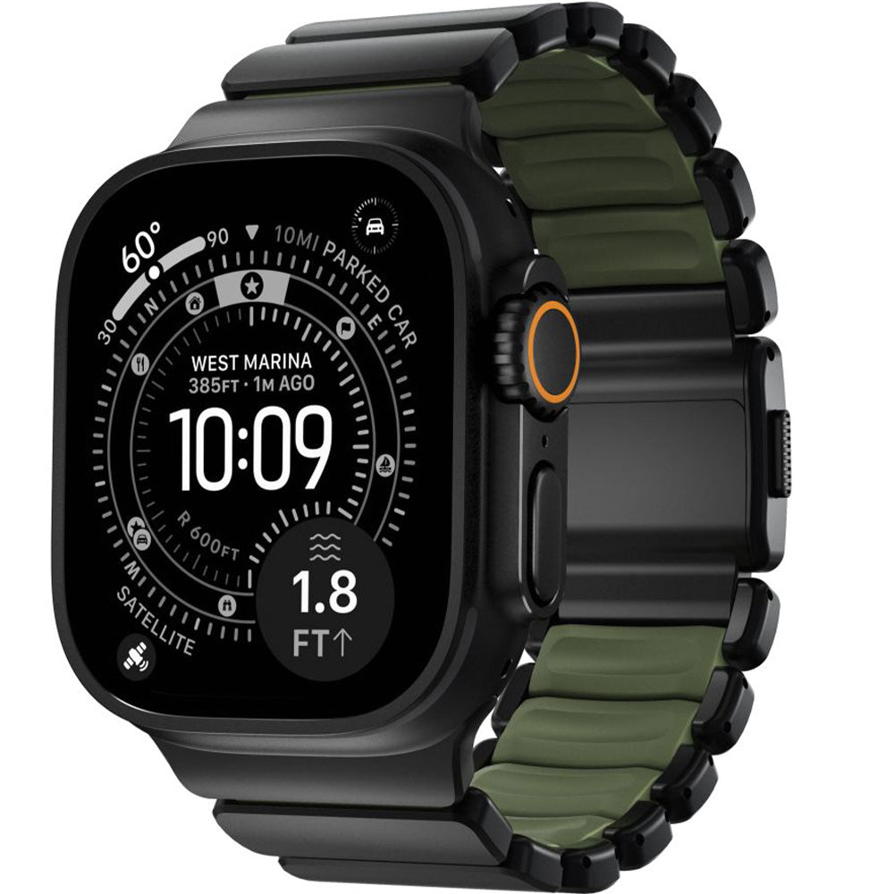 Armband für Apple Watch 49/46/45/44 mm, Nomad Stratos Band, Schwarz-Dunkelgrün Titan