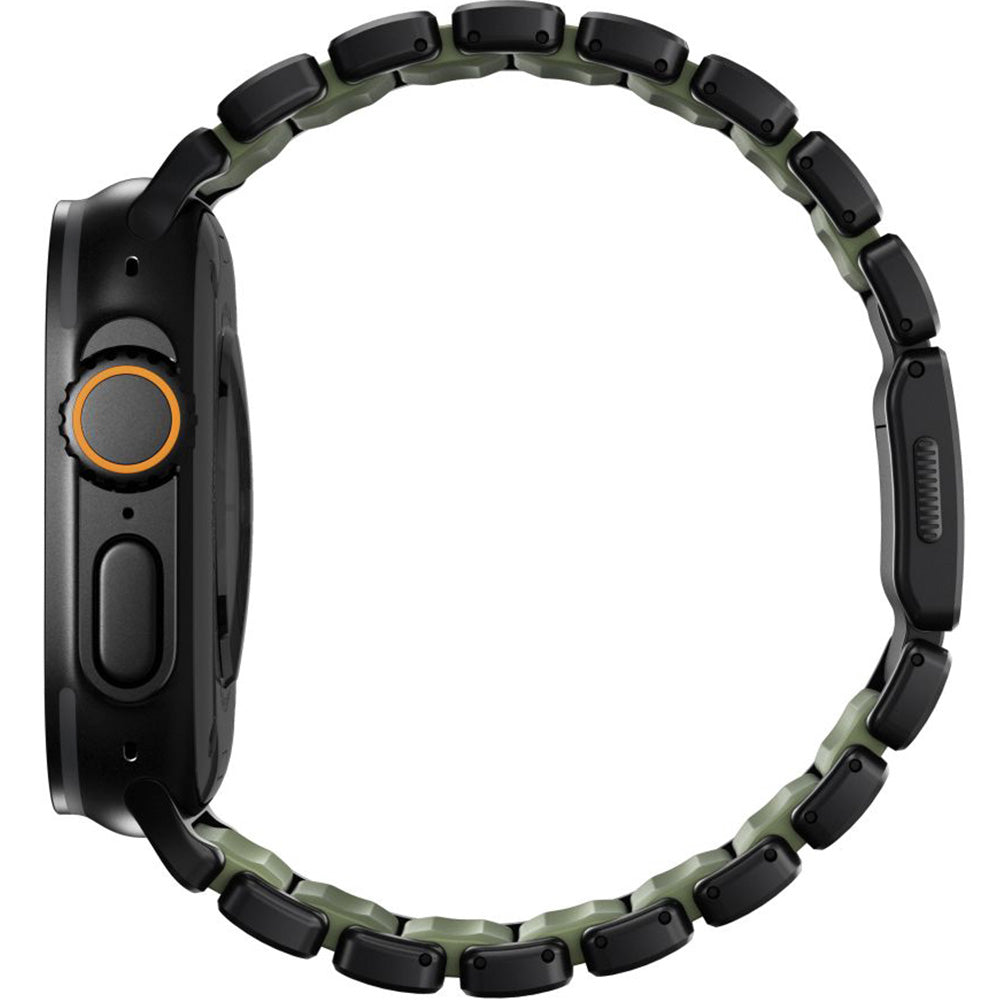 Armband für Apple Watch 49/46/45/44 mm, Nomad Stratos Band, Schwarz-Dunkelgrün Titan
