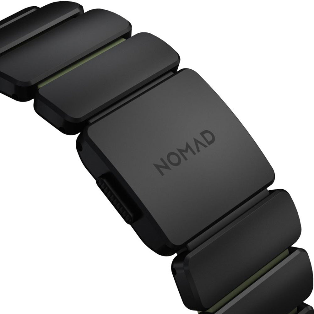 Armband für Apple Watch 49/46/45/44 mm, Nomad Stratos Band, Schwarz-Dunkelgrün Titan