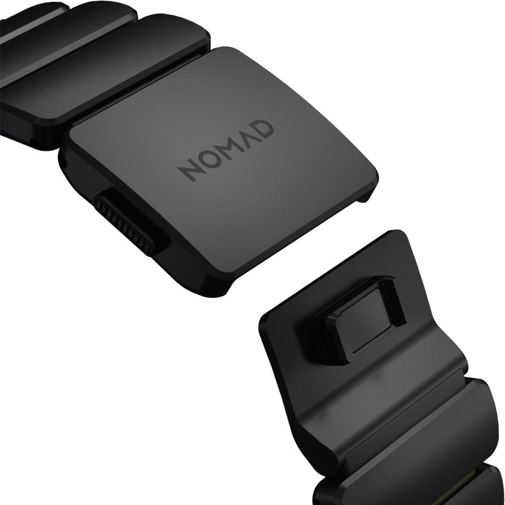 Armband für Apple Watch 49/46/45/44 mm, Nomad Stratos Band, Schwarz-Dunkelgrün Titan