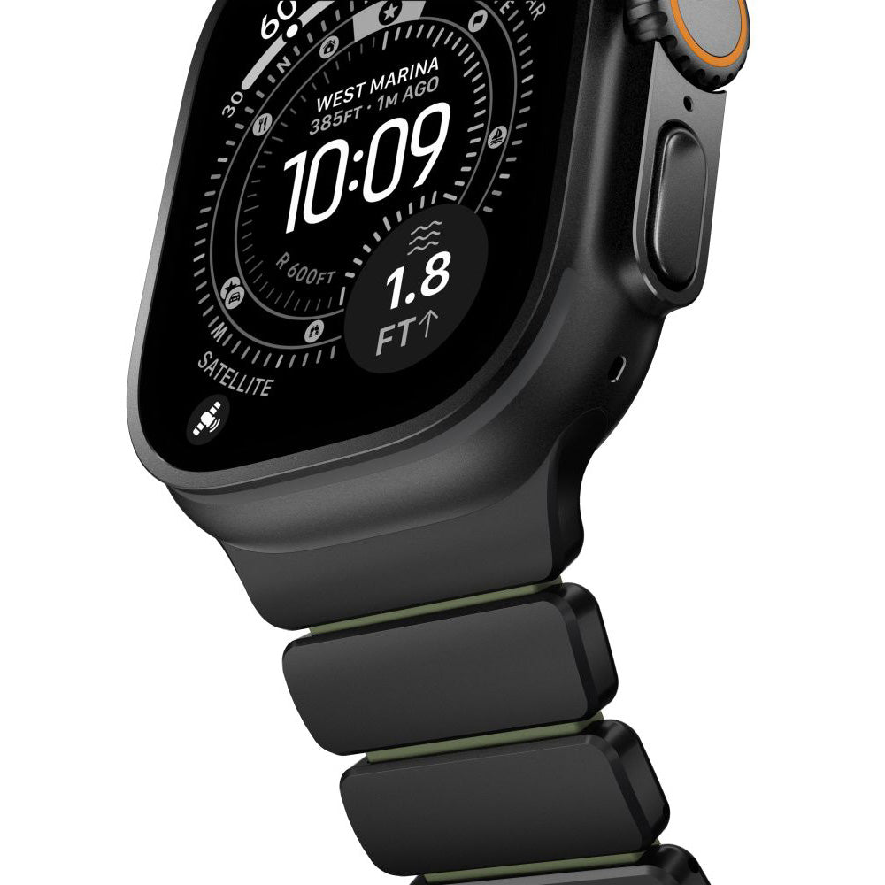 Armband für Apple Watch 49/46/45/44 mm, Nomad Stratos Band, Schwarz-Dunkelgrün Titan