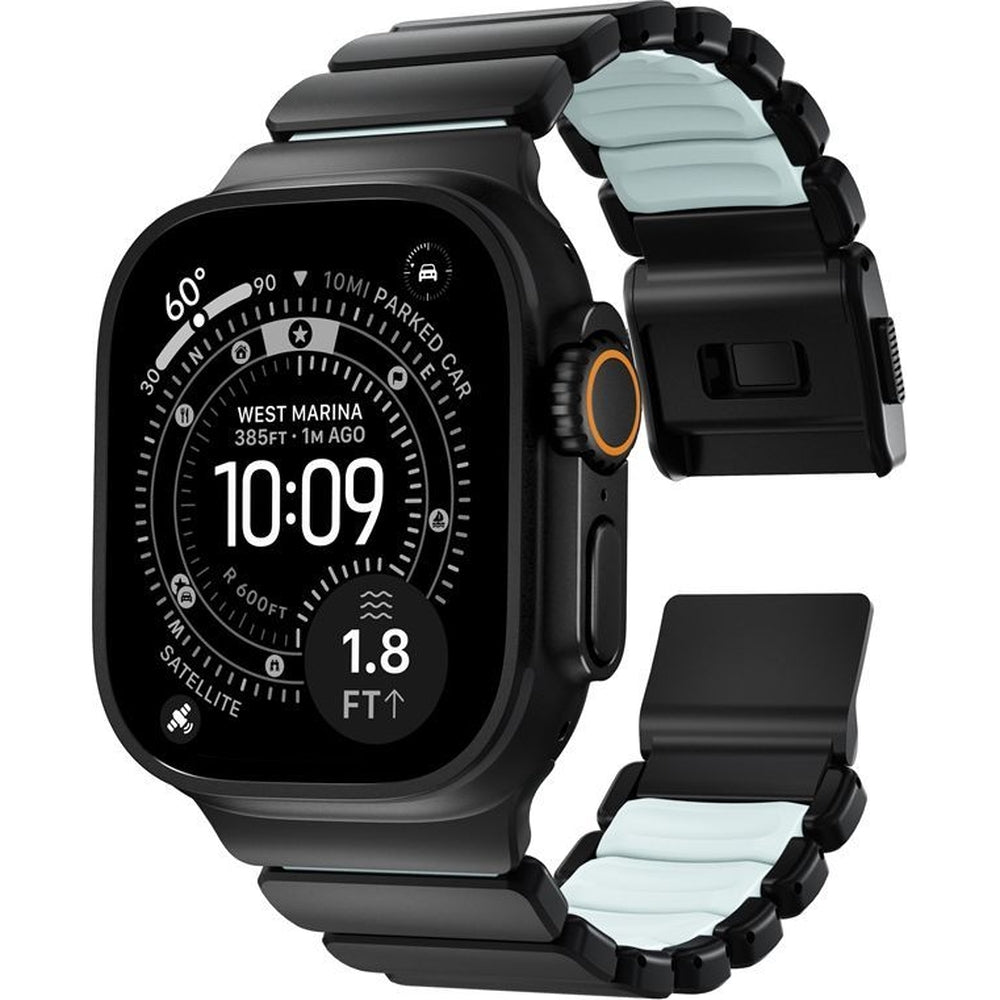 Armband für Apple Watch 49/46/45/44 mm, Nomad Stratos Band, Schwarz-blau Titan