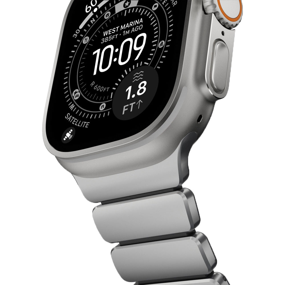 Armband für Apple Watch 49/46/45/44 mm, Nomad Stratos Band, Silber-schwarzes Titan