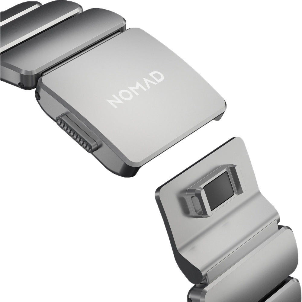 Armband für Apple Watch 49/46/45/44 mm, Nomad Stratos Band, Silber-schwarzes Titan