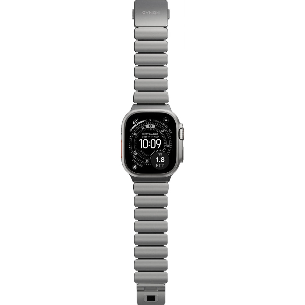 Armband für Apple Watch 49/46/45/44 mm, Nomad Stratos Band, Silber-schwarzes Titan