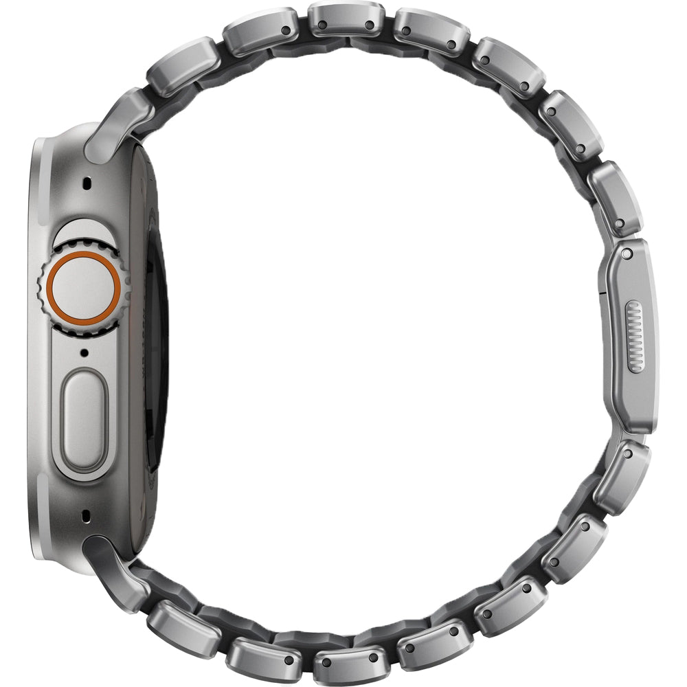 Armband für Apple Watch 49/46/45/44 mm, Nomad Stratos Band, Silber-schwarzes Titan