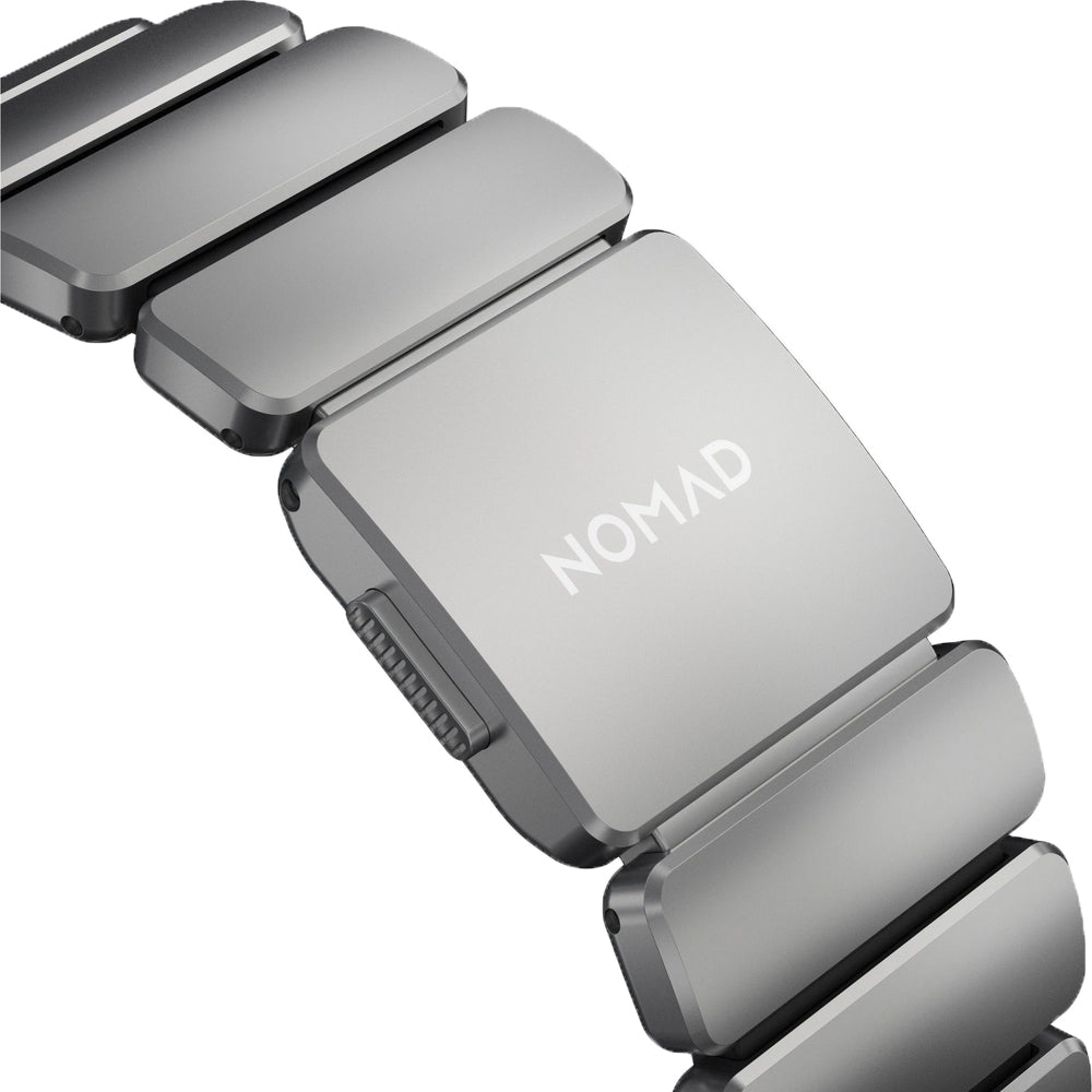 Armband für Apple Watch 49/46/45/44 mm, Nomad Stratos Band, Silber-schwarzes Titan