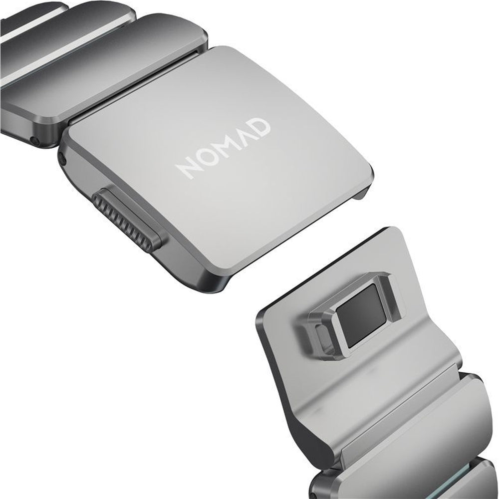 Armband für Apple Watch 49/46/45/44 mm, Nomad Stratos Band, Silbern-blau Titan