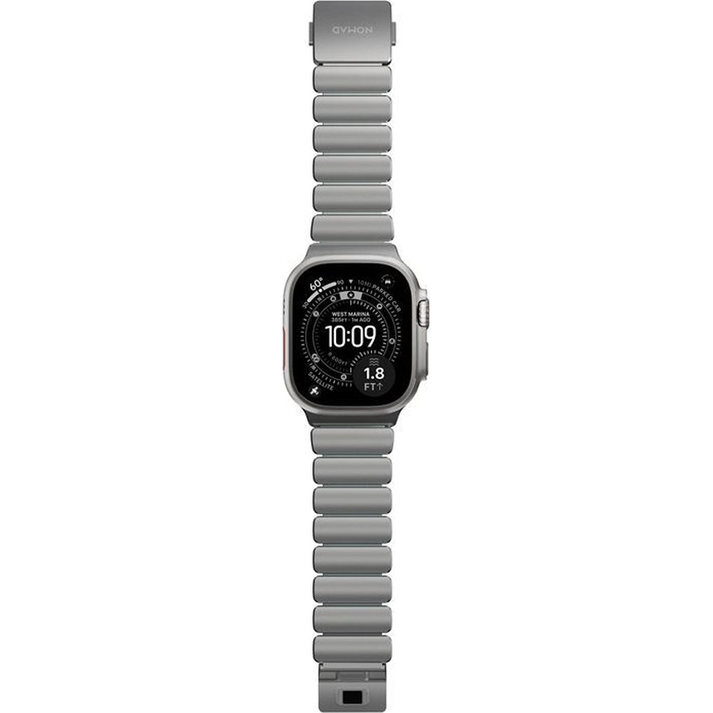 Armband für Apple Watch 49/46/45/44 mm, Nomad Stratos Band, Silbern-blau Titan