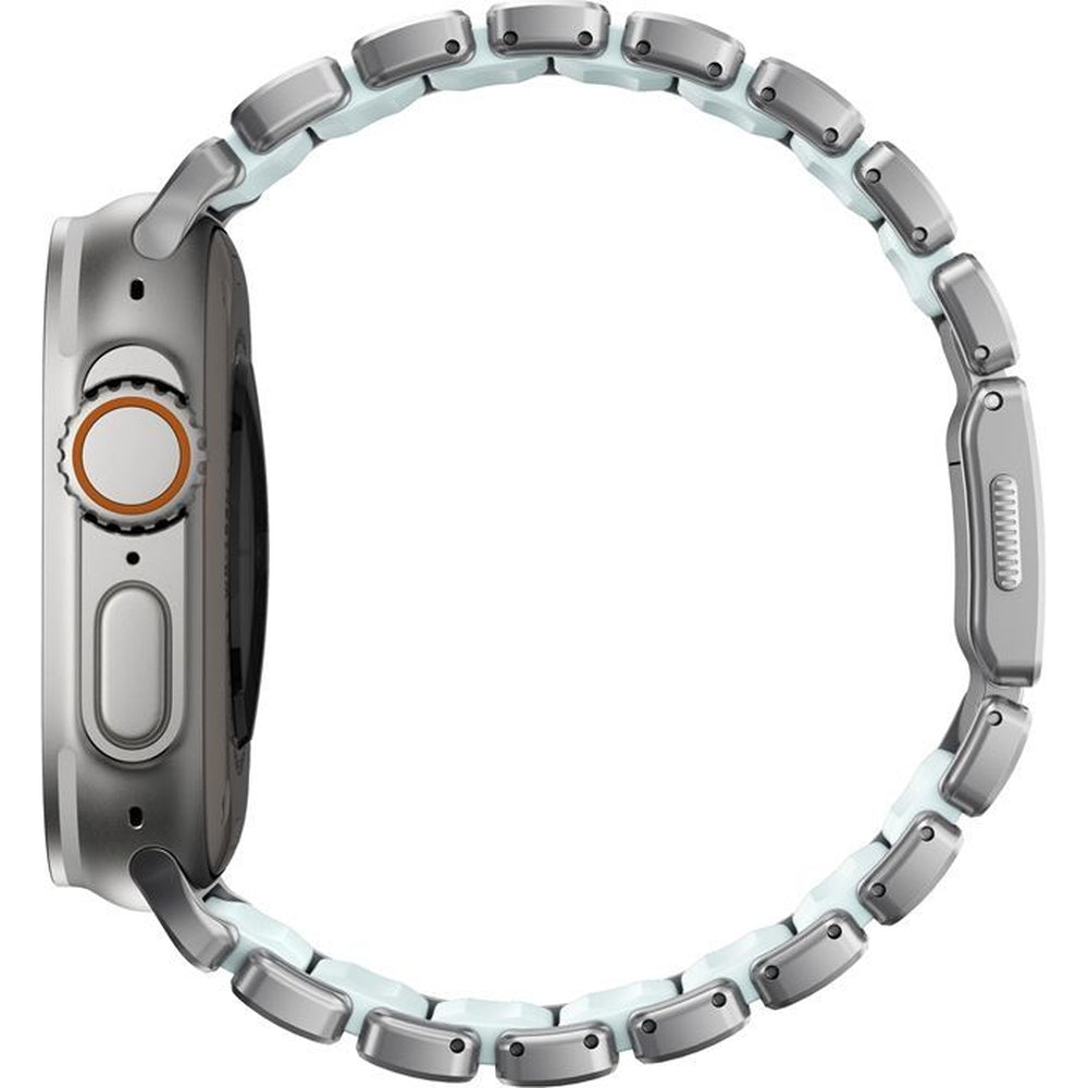 Armband für Apple Watch 49/46/45/44 mm, Nomad Stratos Band, Silbern-blau Titan