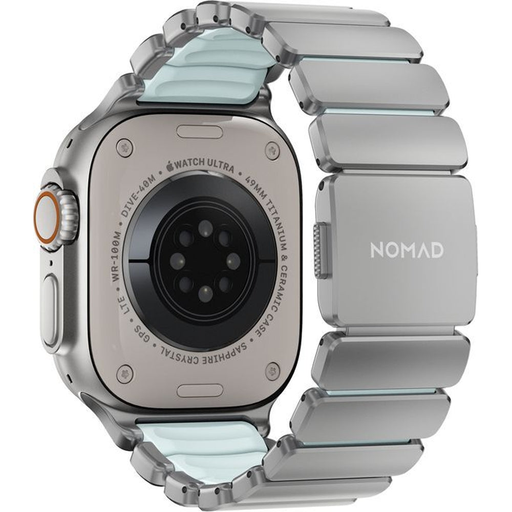 Armband für Apple Watch 49/46/45/44 mm, Nomad Stratos Band, Silbern-blau Titan