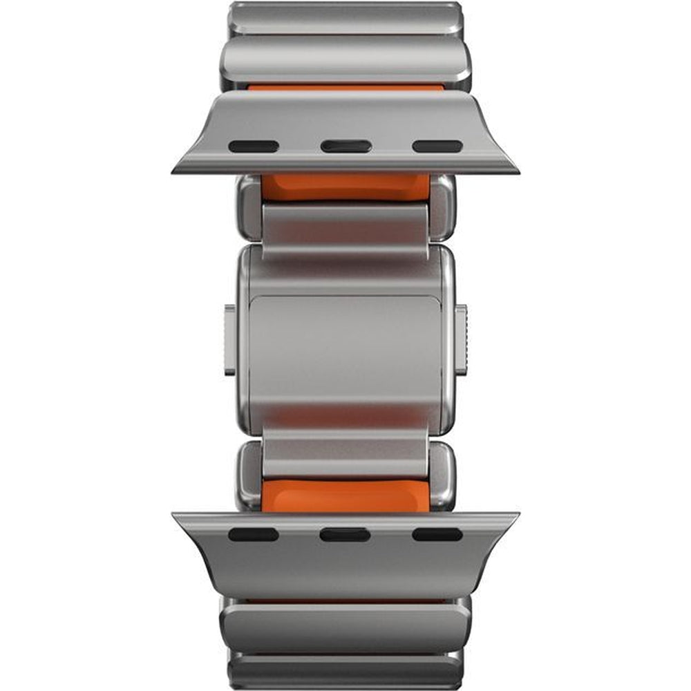 Armband für Apple Watch 49/46/45/44 mm, Nomad Stratos Band, Silbern-orange Titan