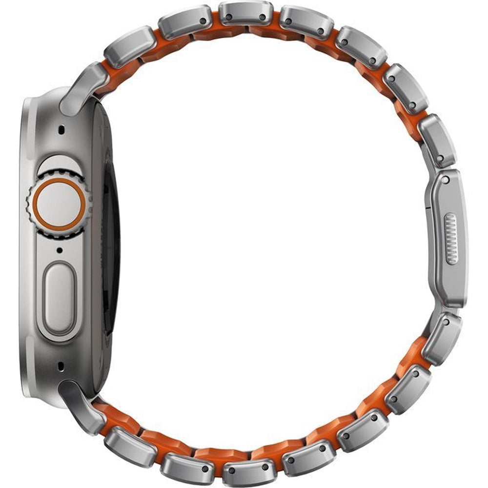 Armband für Apple Watch 49/46/45/44 mm, Nomad Stratos Band, Silbern-orange Titan