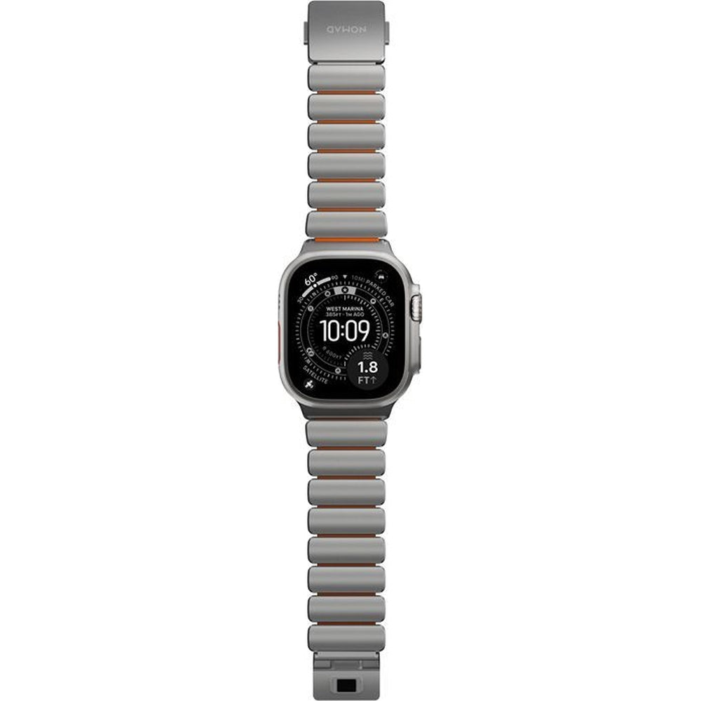 Armband für Apple Watch 49/46/45/44 mm, Nomad Stratos Band, Silbern-orange Titan