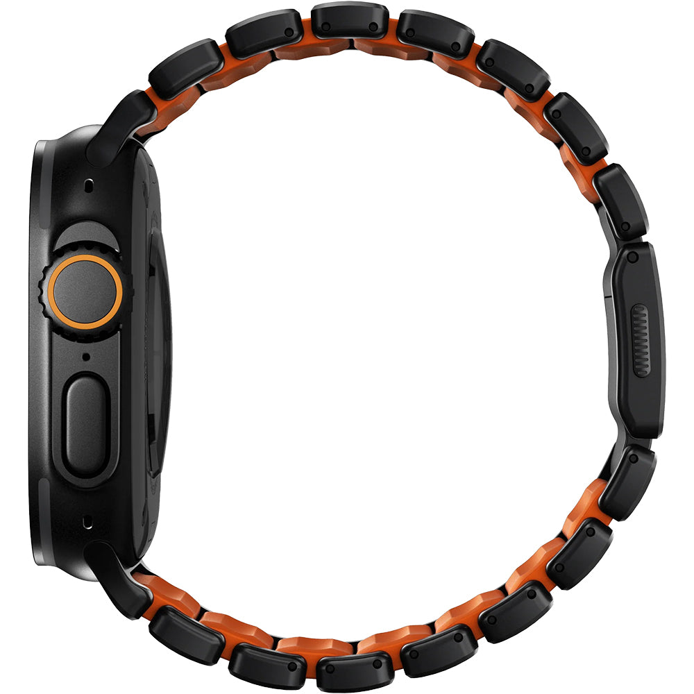 Armband für Apple Watch 49/46/45/44 mm, Nomad Stratos Band, Schwarz-Orange Titan