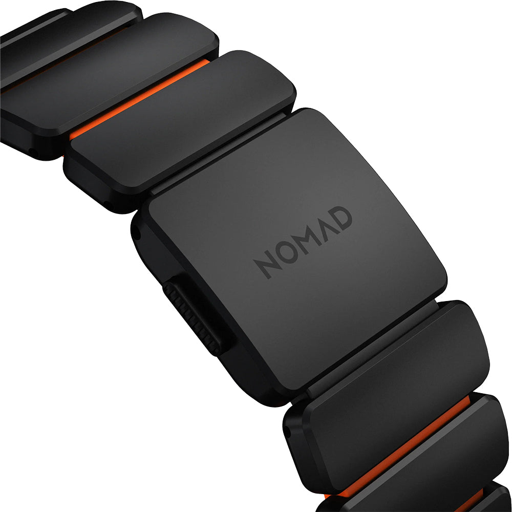 Armband für Apple Watch 49/46/45/44 mm, Nomad Stratos Band, Schwarz-Orange Titan