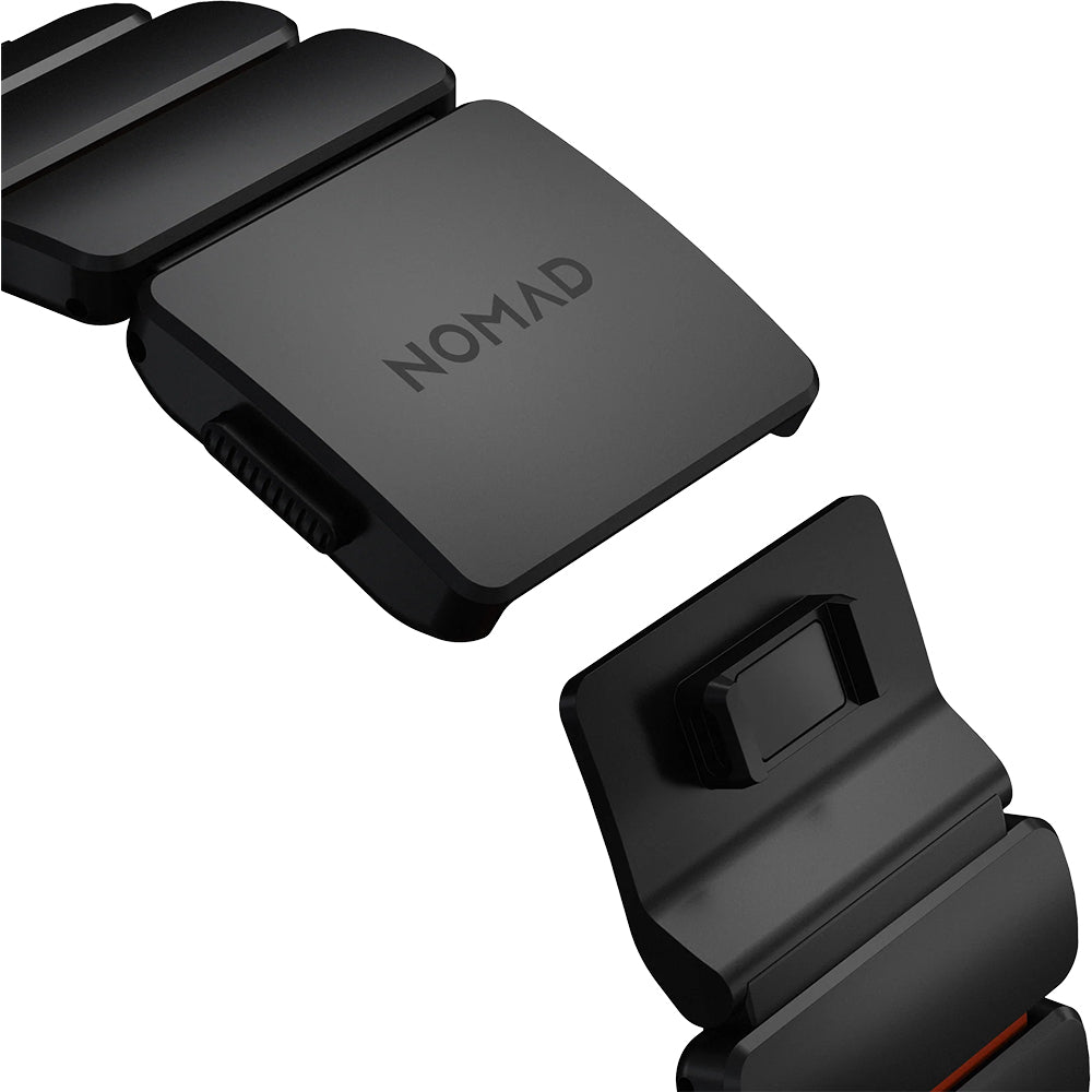 Armband für Apple Watch 49/46/45/44 mm, Nomad Stratos Band, Schwarz-Orange Titan
