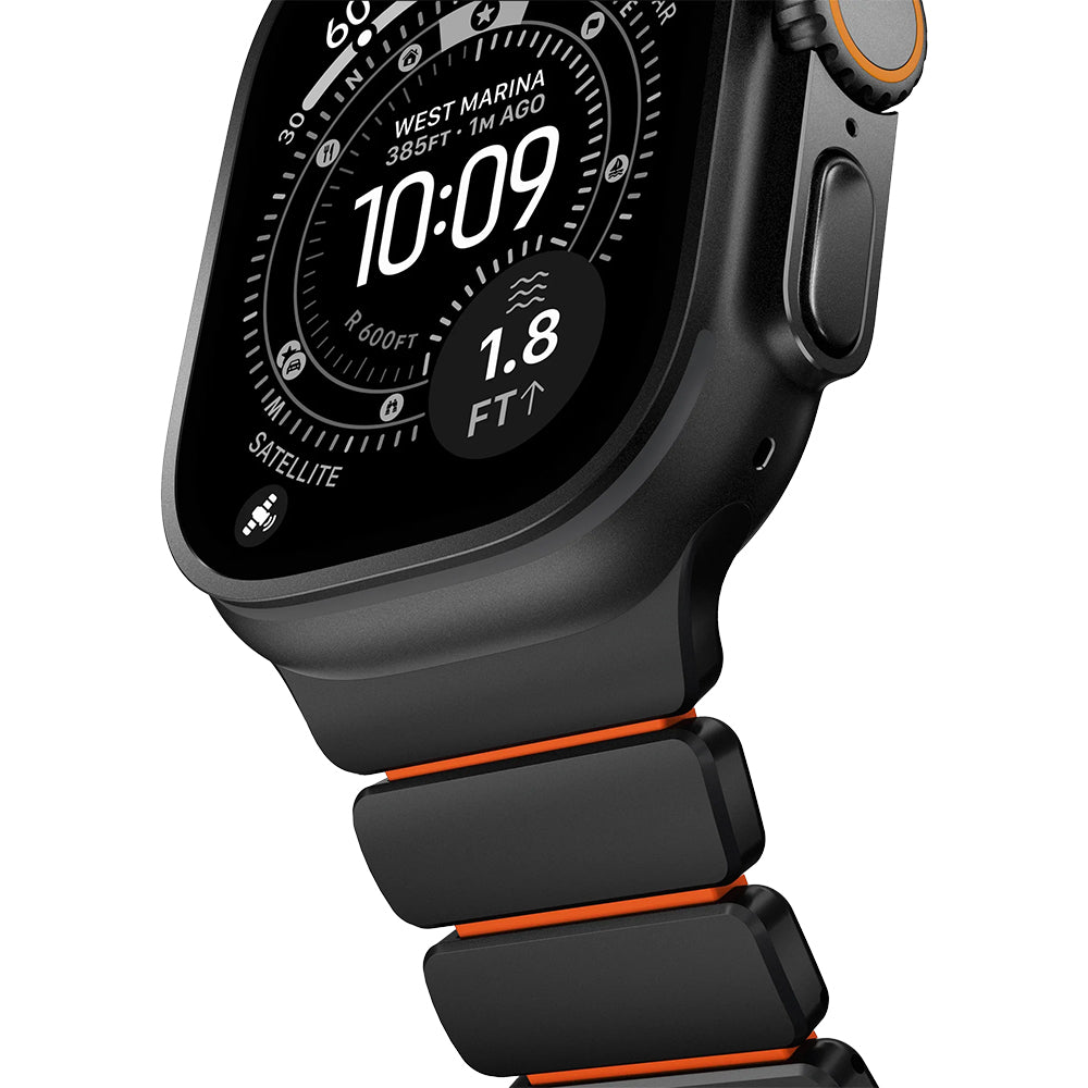 Armband für Apple Watch 49/46/45/44 mm, Nomad Stratos Band, Schwarz-Orange Titan