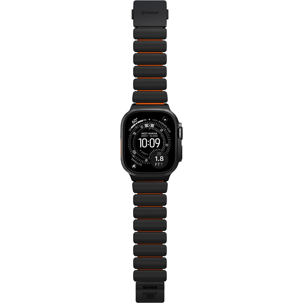 Armband für Apple Watch 49/46/45/44 mm, Nomad Stratos Band, Schwarz-Orange Titan