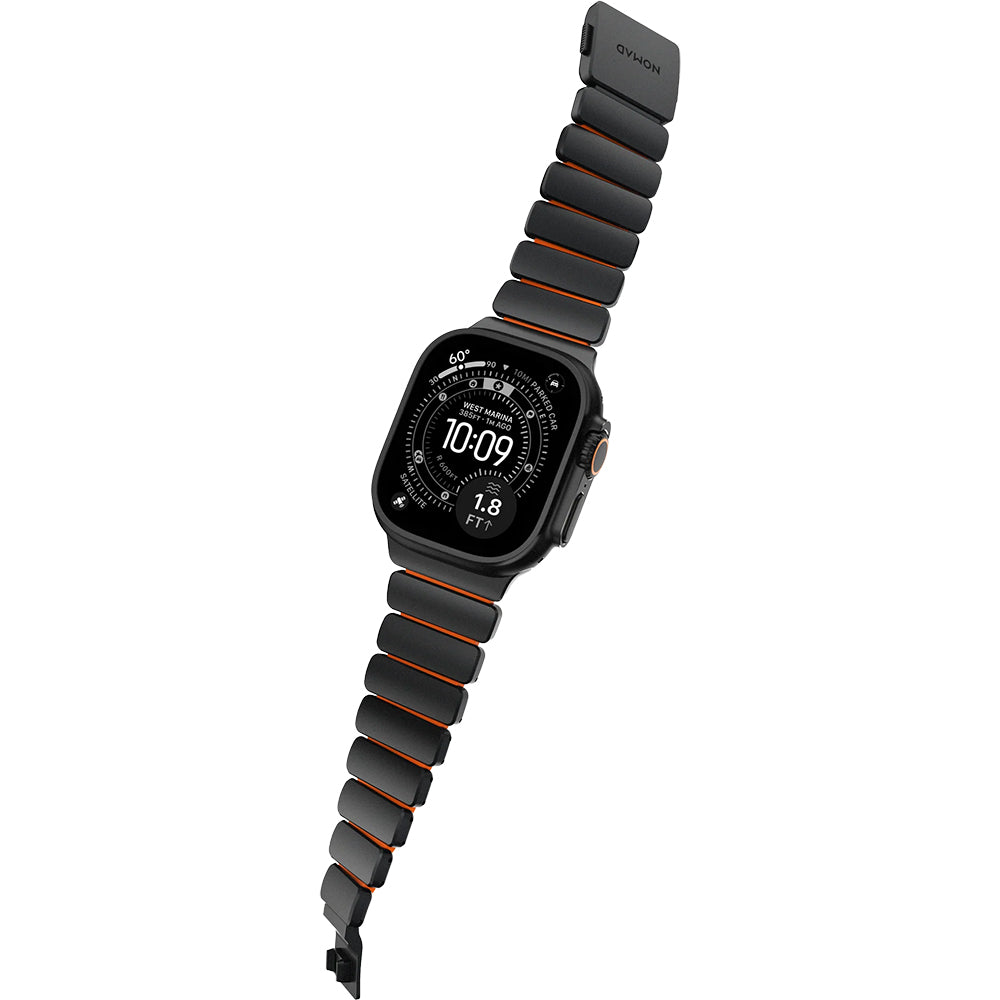 Armband für Apple Watch 49/46/45/44 mm, Nomad Stratos Band, Schwarz-Orange Titan
