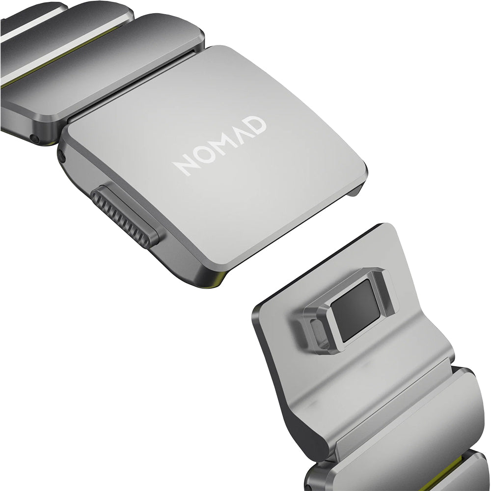 Armband für Apple Watch 49/46/45/44 mm, Nomad Stratos Band, Silber-Gelber Titan