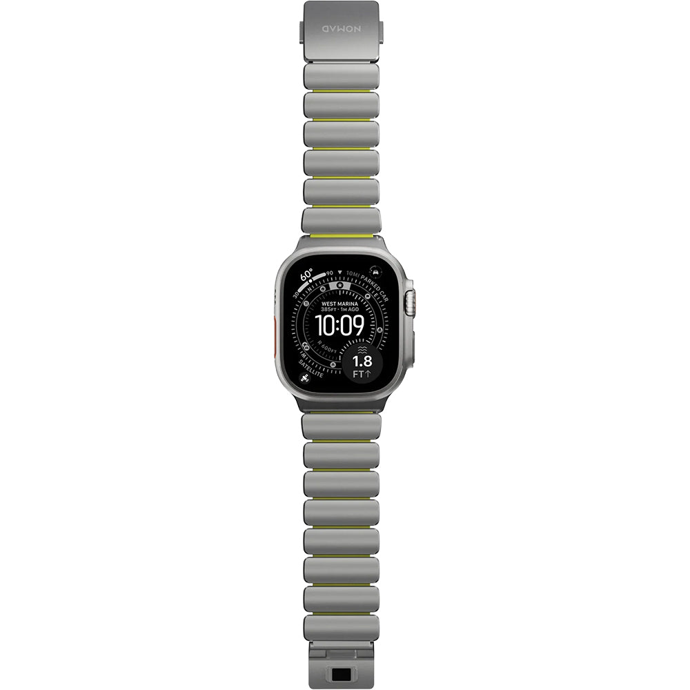 Armband für Apple Watch 49/46/45/44 mm, Nomad Stratos Band, Silber-Gelber Titan