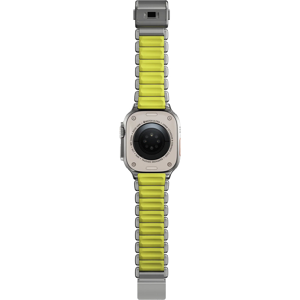 Armband für Apple Watch 49/46/45/44 mm, Nomad Stratos Band, Silber-Gelber Titan