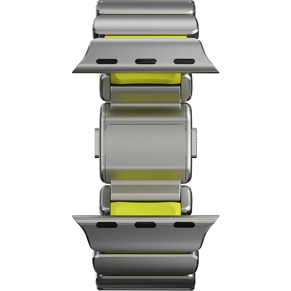 Armband für Apple Watch 49/46/45/44 mm, Nomad Stratos Band, Silber-Gelber Titan