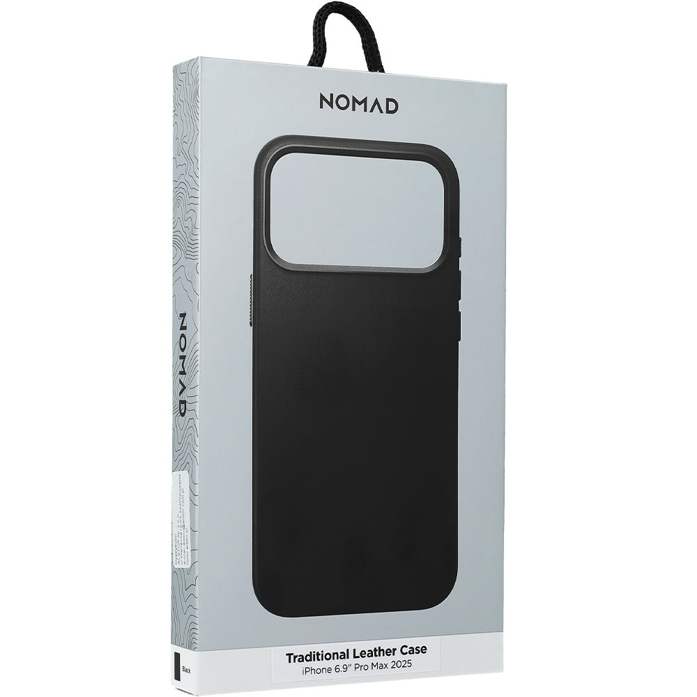 Leder Handyhülle für iPhone 17 Pro Max mit MagSafe, Nomad Traditional Leather Case, Schwarz