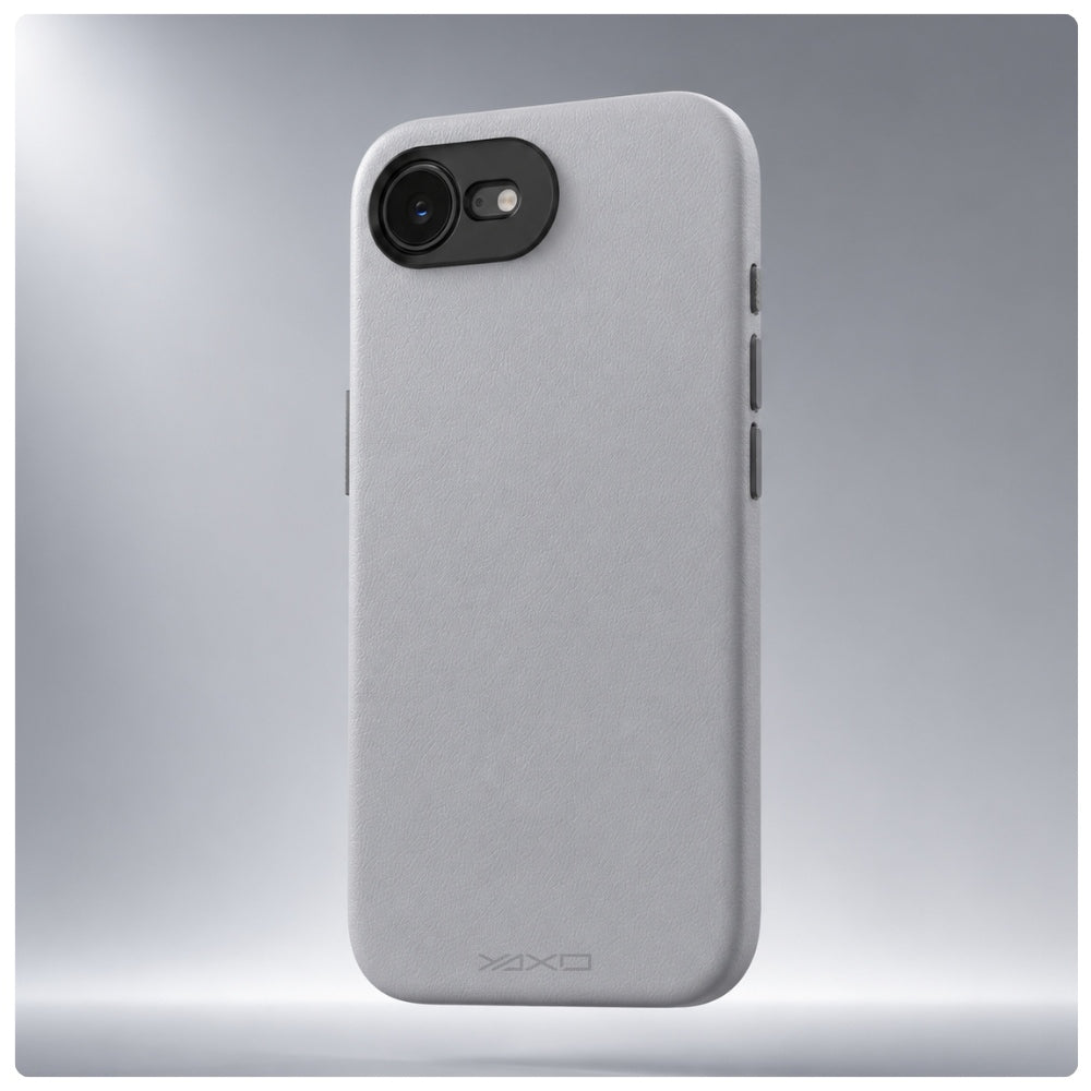 Handyhülle YAXO Leather Gear Slim Case MagSafe für iPhone 17e, grau (6/12)
