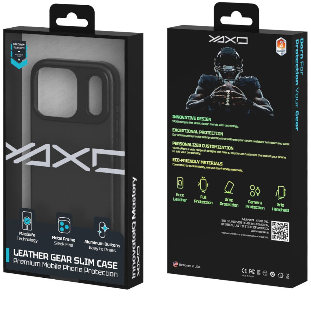 Handyhülle YAXO Leather Gear Slim Case MagSafe für iPhone 17 Pro Max, schwarz (12/12)