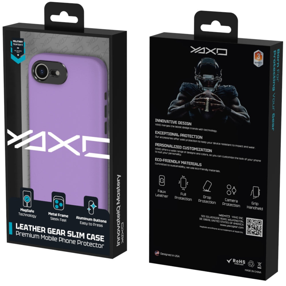 Handyhülle YAXO Leather Gear Slim Case MagSafe für iPhone 17e, violett (11/12)