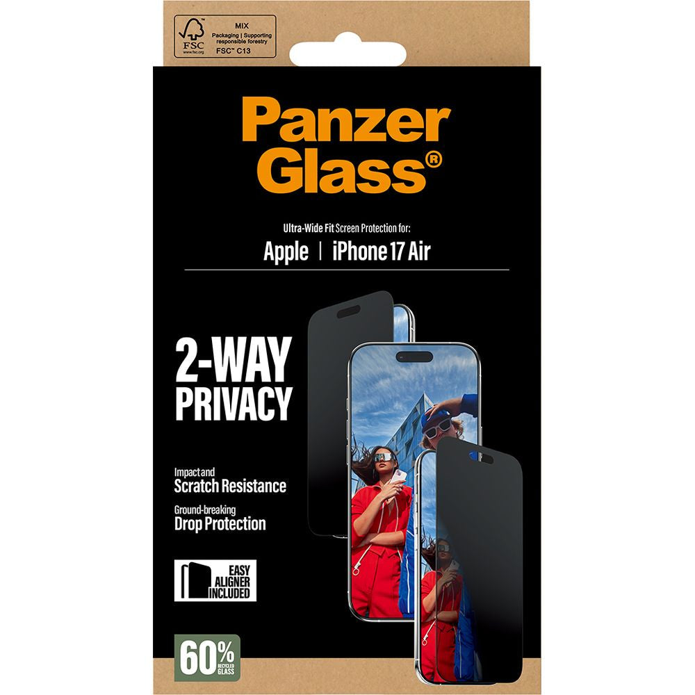 Sichtschutzglas mit Applikator für iPhone Air, PanzerGlass 2-way Ultra-Wide Fit Privacy Plus EasyAligner