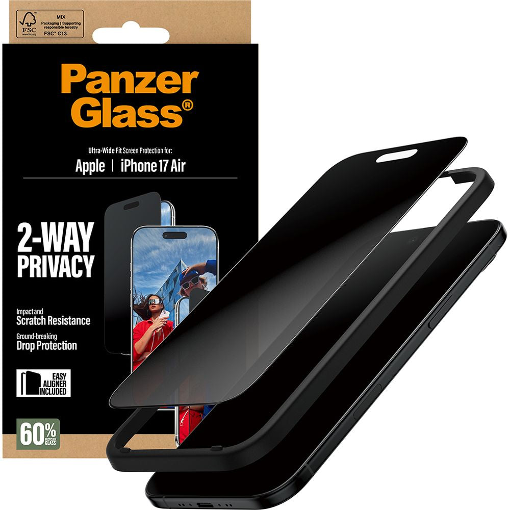 Sichtschutzglas mit Applikator für iPhone Air, PanzerGlass 2-way Ultra-Wide Fit Privacy Plus EasyAligner