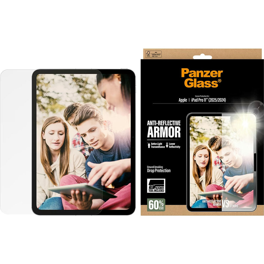 Gehärtetes Glas mit entspiegeltes mit Applikator für iPad Pro 11" 2025 / 2024, PanzerGlass Anti-Reflective Armor Aligner