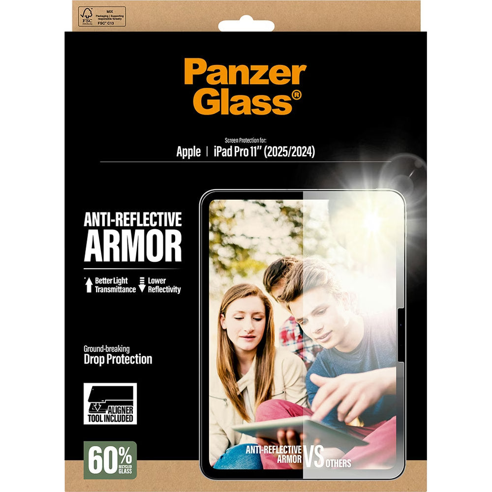 Gehärtetes Glas mit entspiegeltes mit Applikator für iPad Pro 11" 2025 / 2024, PanzerGlass Anti-Reflective Armor Aligner