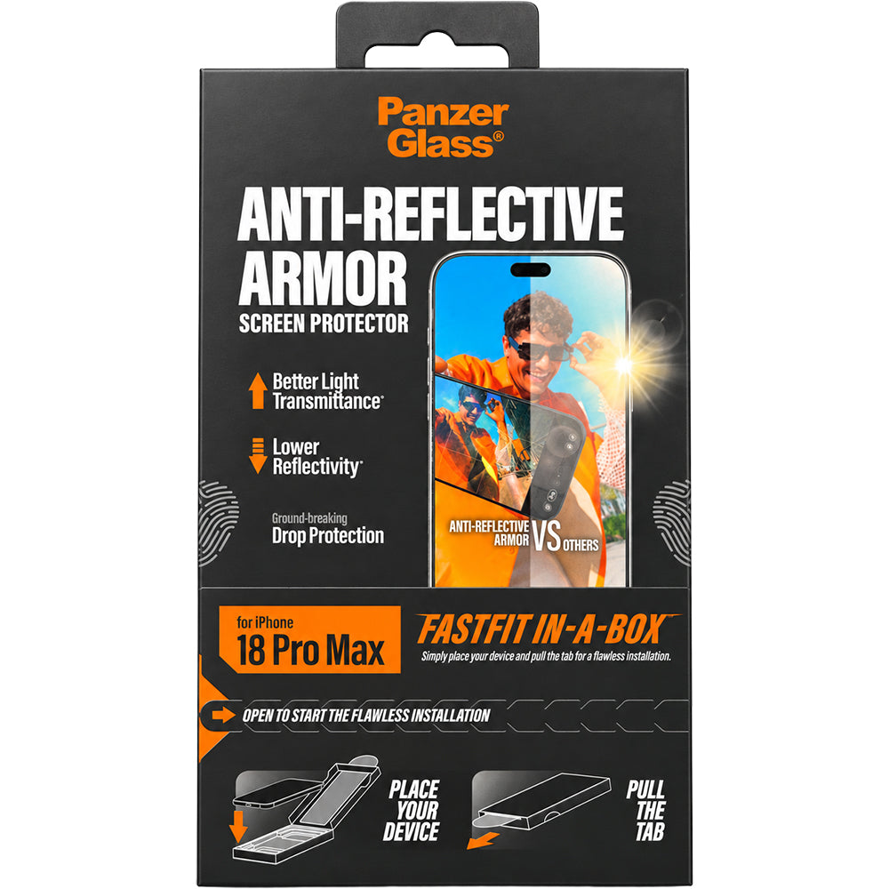Gehärtetes Glas für iPhone 18 Pro Max, PanzerGlass Anti-reflective Armor Screen Protector mit Applikator FastFit